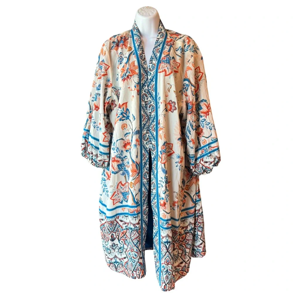 Chicos Patched Kimono Rising Bloom Jacket Floral Duster Chicos Size 4 (Size 20)
